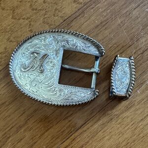 Silver Belt Buckle Set Broken Horn women’s western